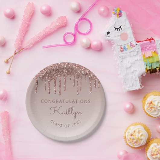 2022年クラスバラ金ゴールドグリッター点滴卒業 ペーパープレート (パーティー)