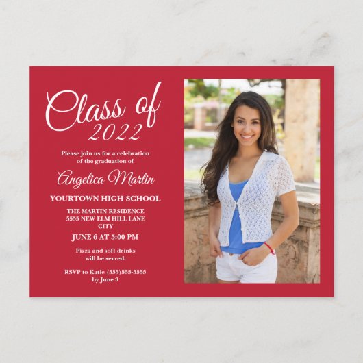 2022年クラスモダンシック赤の卒業写真 ポストカード (正面)
