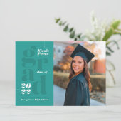 2022年クラスモダンタイポグラフィグリーンフォト卒業生 案内状 (スタンド正面)