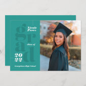 2022年クラスモダンタイポグラフィグリーンフォト卒業生 案内状 (正面/裏面)