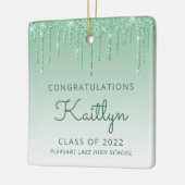 2022年クラス緑のグリッタードリップ写真卒業 セラミックオーナメント (左)