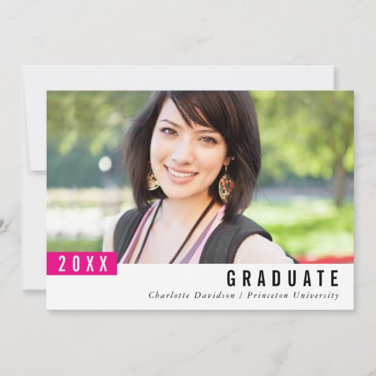 2022年シンプル卒業モダンミニマル国旗ピンク サンキューカード (正面)