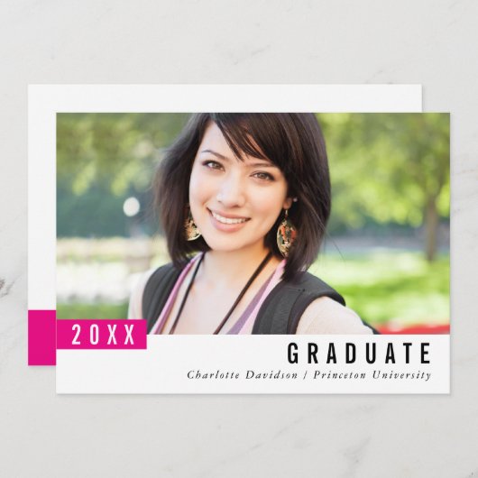 2022年シンプル卒業モダンミニマル国旗ピンク サンキューカード (正面/裏面)