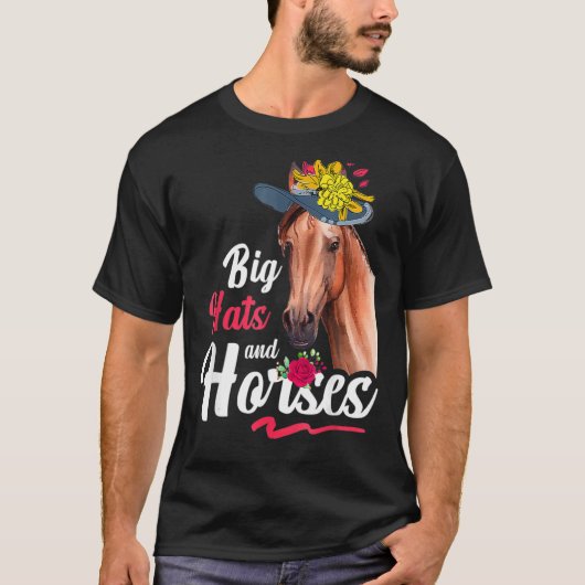 2022年ダービーの日 大きな帽子と馬 Tシャツ (正面)