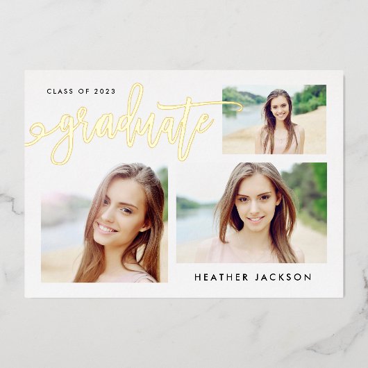 2022年トレンディー3フォトコラージュパーティーフォイルIn 箔招待状 (正面)