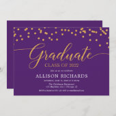 2022年パープル・金ゴールドエレガント卒業パーティー 招待状 (正面/裏面)