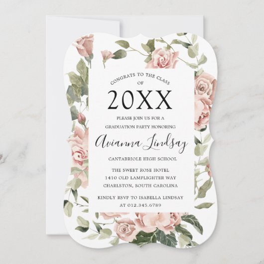 2022年ピンクローズかわいらしフローラ卒業 招待状 (正面)