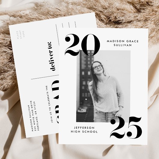 2022年ブラはっきりしたックレタリングフォト卒業パーティー インビテーションポストカード