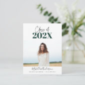 2022年モダンの緑の台本卒業写真クラス ポストカード (スタンド正面)
