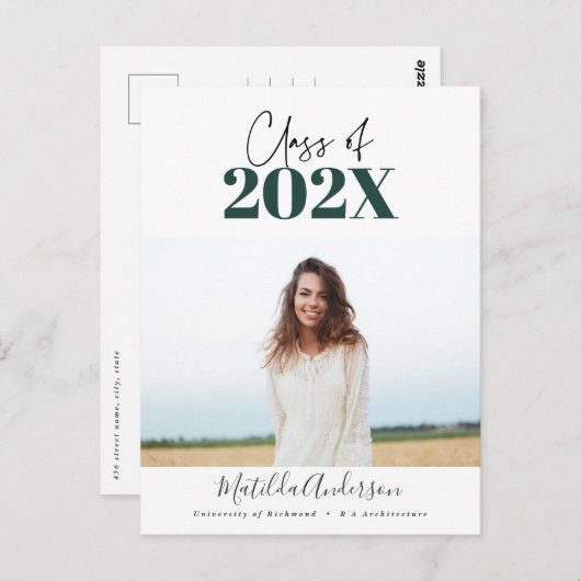 2022年モダンの緑の台本卒業写真クラス ポストカード (正面/裏面)