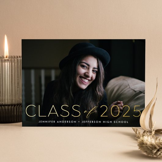 2022年モダン写真卒業金ゴールド 箔招待状