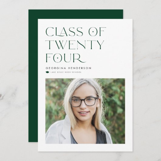 2022年モダン卒業のグリーンミニマリストクラス 招待状 (正面/裏面)