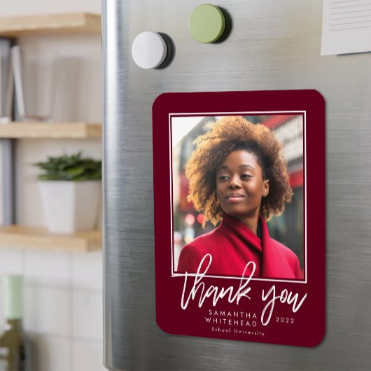 2022年モダン卒業Photo Burgundy Thank マグネット