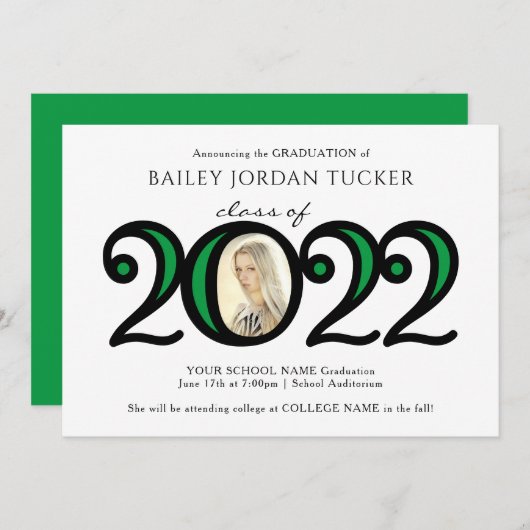 2022年モダン学色写真グリーン卒業 案内状 (正面/裏面)