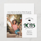 2022年モダン学色緑の写真卒業 サンキューカード (正面/裏面)