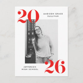 2022年レッはっきりしたドレタリング写真卒業パーティー インビテーションポストカード