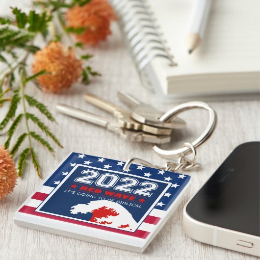 2022年中期選挙RED WAVE US Flag キーホルダー (正面右)