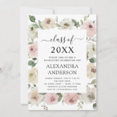 2022年卒業ほこりっぽいバラピンクの卒業フローラ 招待状 (正面)