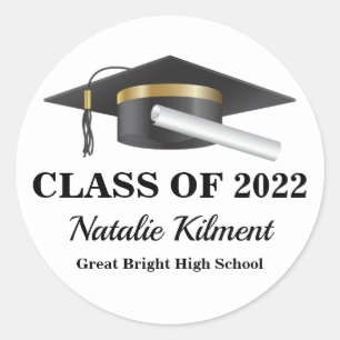 2022年卒業キャップブラックと金ゴールドクラス ラウンドシール