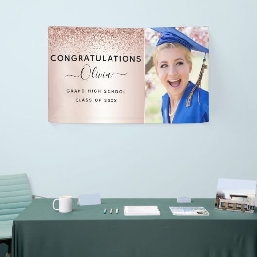 2022年卒業グリッターバラ金ゴールド赤面ピンク 横断幕 (トレードショー)