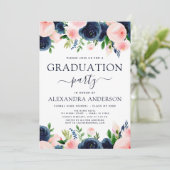 2022年卒業パーティー海軍ブルー赤面ピンクフローラ 招待状 (スタンド正面)