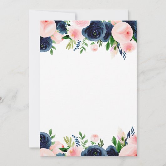 2022年卒業パーティー海軍ブルー赤面ピンクフローラ 招待状 (裏面)