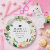 2022年卒業式赤面ピンク・エレガントフローラ ペーパープレート (パーティー)