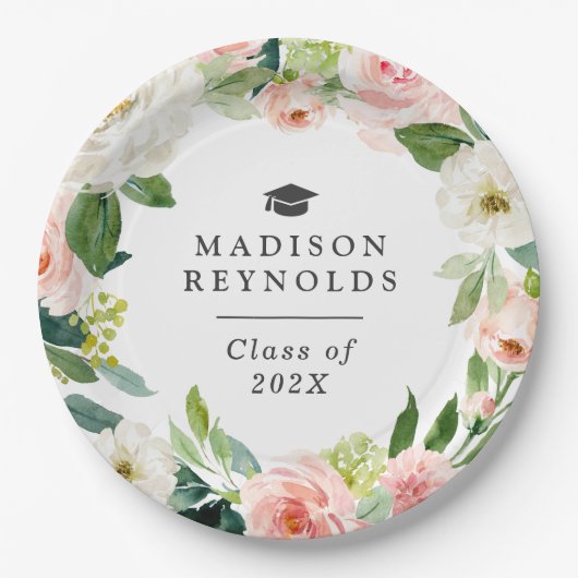 2022年卒業式赤面ピンク・エレガントフローラ ペーパープレート (正面)