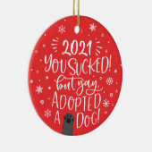 2022年吸が、犬のおもしろい赤い写真名を採用 セラミックオーナメント (右)