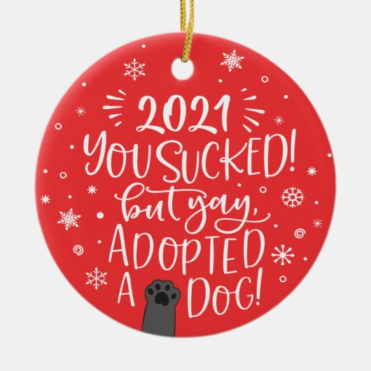 2022年吸が、犬のおもしろい赤い写真名を採用 セラミックオーナメント (正面)