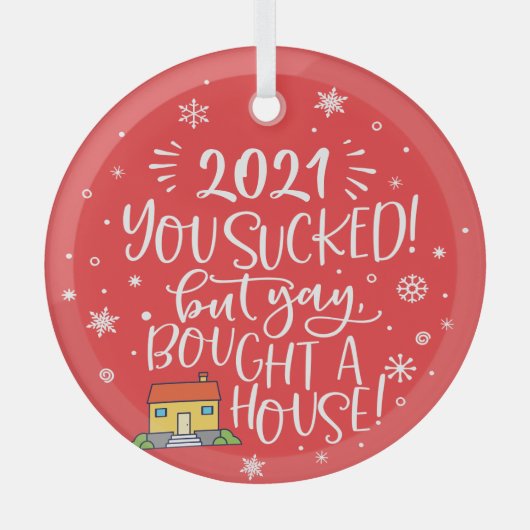 2022年吸も家の買おもしろい赤い記念品 ガラスオーナメント (正面)