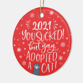 2022年吸も猫おもしろい赤い写真名を採用 セラミックオーナメント (左)