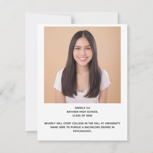 2022年大学院トレンディー写モダン真卒業 案内状 (裏面)