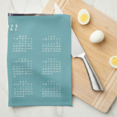 2022年家族写真ティール(緑がかった色)予定表 キッチンタオル (四つ折り)