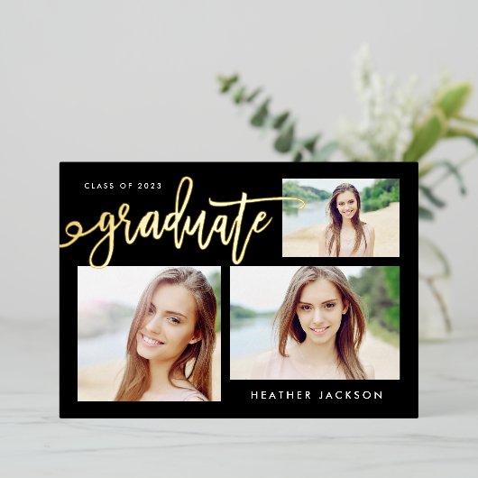 2022年度トレンディー3写真コラージュパーティー 箔招待状 (立ち正面)