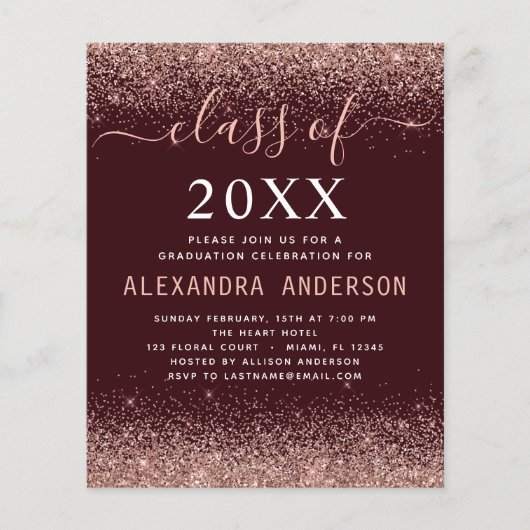 2022年度 写真 ワインレッド 卒業式 ピンク グリッター チラシ (正面)