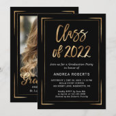 2022年度 黒金 フォト 卒業パーティー 招待状 (正面/裏面)