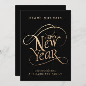 2022年新年エレガント平和ブラック金ゴールド シーズンカード (正面/裏面)