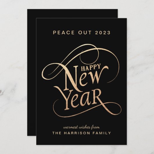 2022年新年エレガント平和ブラック金ゴールド シーズンカード (正面/裏面)