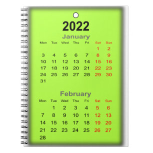 2022年暦1月2月 ノートブック