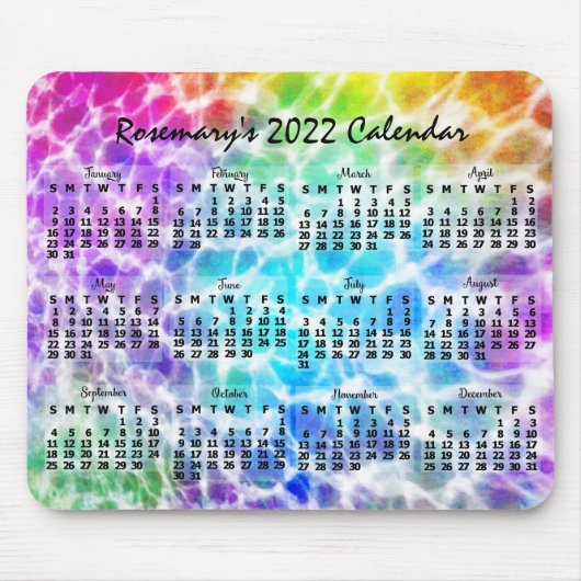 2022年月次カレンダーTiedye Hippie Rainbow マウスパッド (正面)