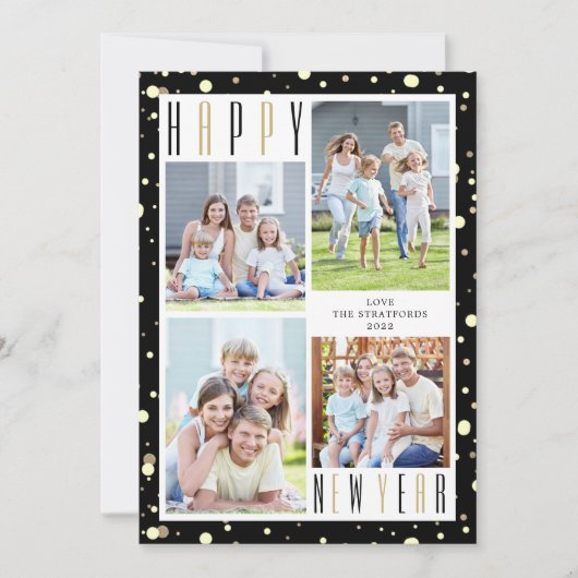 2022年正月カレンダー4フォトコラージブラック金ゴールド シーズンカード (正面)