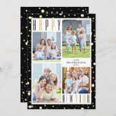 2022年正月カレンダー4フォトコラージブラック金ゴールド シーズンカード (正面/裏面)