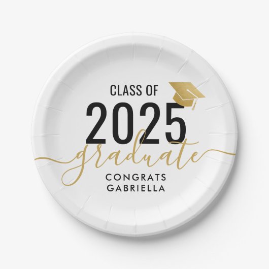 2022年金ゴールド・黒モダン卒業 ペーパープレート (正面)