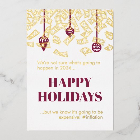 2022年雨おもしろい現金インフレのクリスマス金ゴールド 箔シーズンカード (正面)