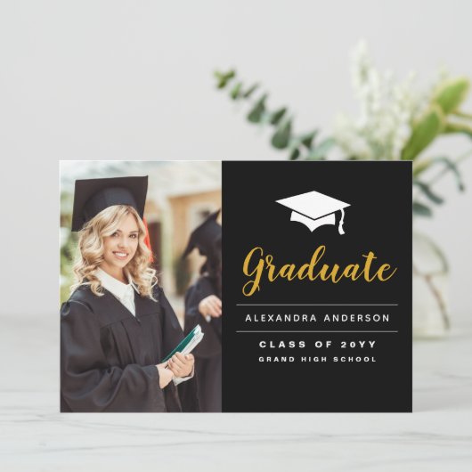 2022年黒金ゴールド写真卒業のお知らせ 招待状 (スタンド正面)