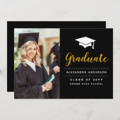 2022年黒金ゴールド写真卒業のお知らせ 招待状 (正面/裏面)