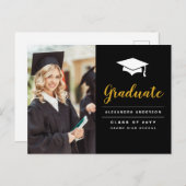 2022年黒金ゴールド写真卒業 ポストカード (正面/裏面)