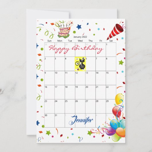 2022年1月カレンダーハッピーバースデー招待状 招待状 (正面)
