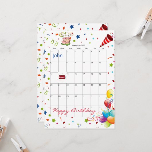 2022年11月カレンダーハッピーバースデー招待状 招待状 (正面/裏面インサイチュ)